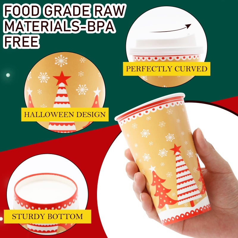 Tamone 100 PACK Christmas Cups 16OZ Disposable Coffee Cups with Lids, To Go Coffee Cups with Lids Leak Proof, Christmas Tree Paper Cups for Cold/Hot Coffee Beverage Chocolate Cocoa for Home Office - Image 3